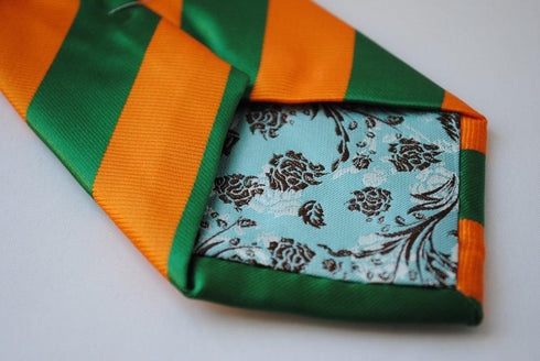 green and orange barber striped design tie